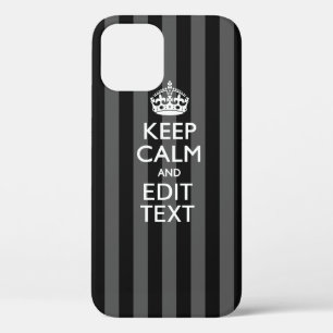 Funda Para iPhone 12 Clásico MANTENER CALMA Y tu texto en franjas negra