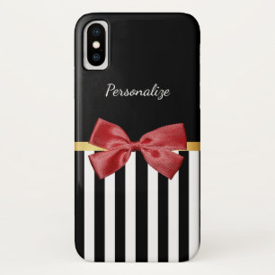 Funda Para iPhone X Clásico rojo dobla franjas en blanco y negro con n