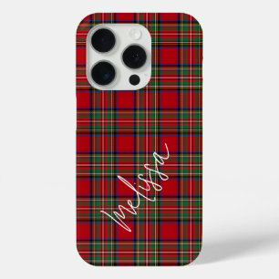 Funda Para iPhone 15 Pro Clásico Rústico Rojo Stewart Tartán