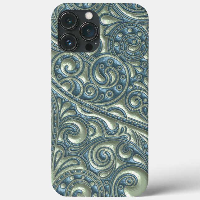 Funda De Case-Mate Para iPhone Clásico Verde azulado Azul Verde Paisley Patrón de (Reverso )