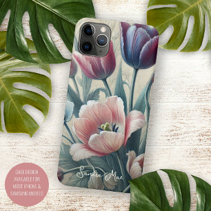 Funda Para iPhone 11 Pro Max Clásicos Tulipanes Chic Dibujo Botánico de Arte