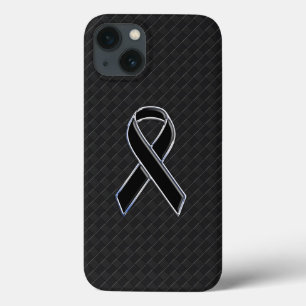 Funda Para iPhone 13 Classy Black Chrome Style Ribbon Awareness