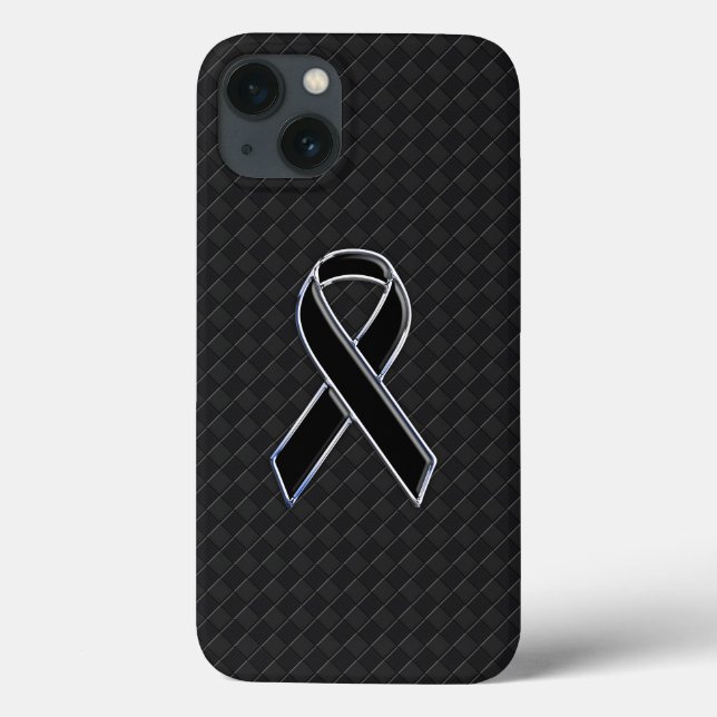 Funda De Case-Mate Para iPhone Classy Black Chrome Style Ribbon Awareness (Reverso)