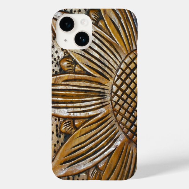 Funda De Case-Mate Para iPhone Classy Faux Wood Textura Sunflower Photo (Reverso )