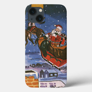 Funda Para iPhone 13 Claus de Navidad Vintage Santa Claus volando en su