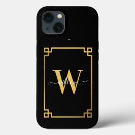Funda Para iPhone 13 Clave griega negra y dorada monogramada