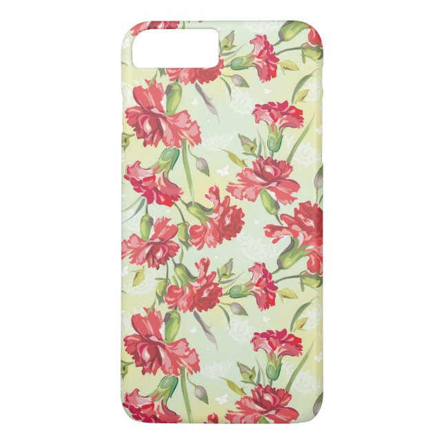 Funda De Case-Mate Para iPhone Claveles rojos en verde con las mariposas (Reverso)