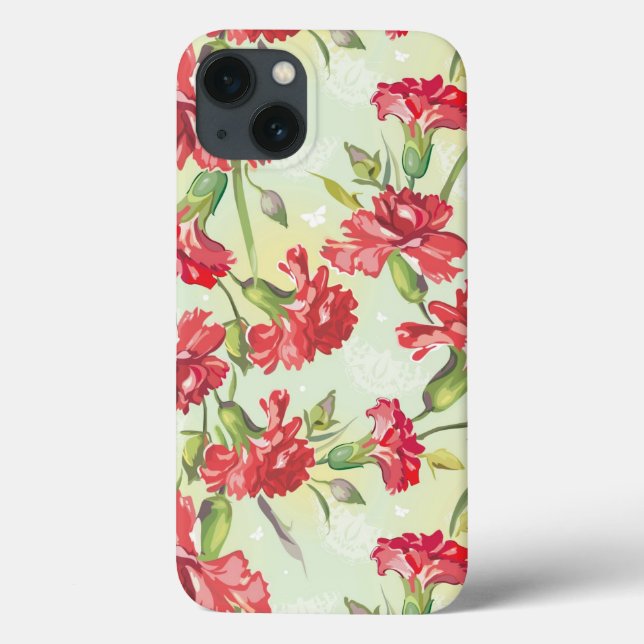 Funda De Case-Mate Para iPhone Claveles rojos en verde con las mariposas (Reverso)