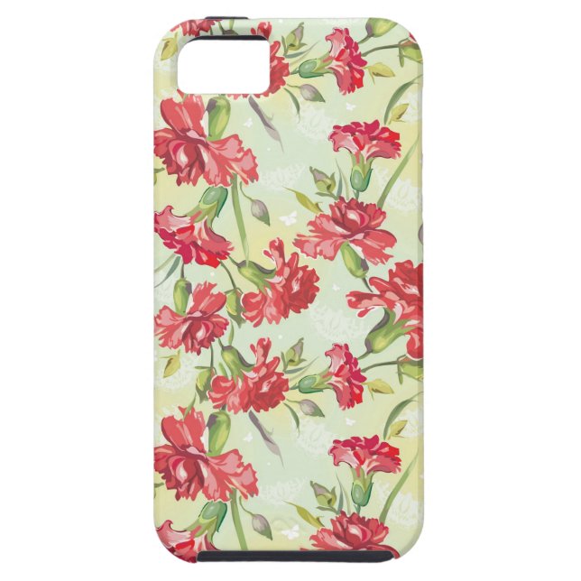 Funda De Case-Mate Para iPhone Claveles rojos en verde con las mariposas (Atrás)