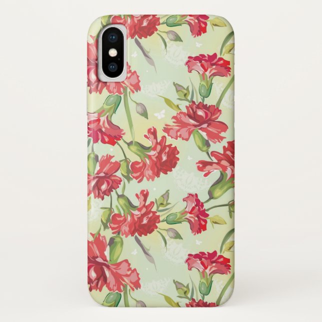 Funda De Case-Mate Para iPhone Claveles rojos en verde con las mariposas (Reverso)