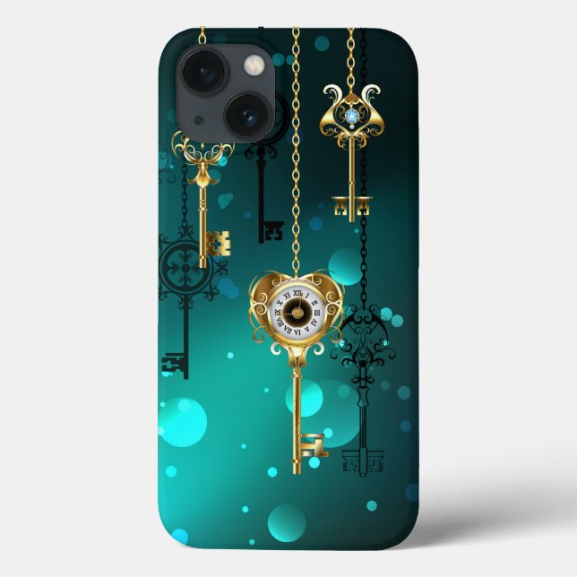 Funda De Case-Mate Para iPhone Claves de esqueleto antiguas sobre fondo verde (Reverso)