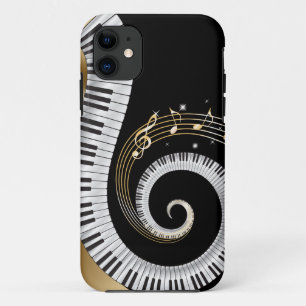 Funda Para iPhone 11 Claves de piano giradas con notas musicales de oro