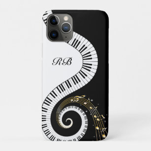 Funda Para iPhone 11 Pro Claves de piano monograma y notas musicales