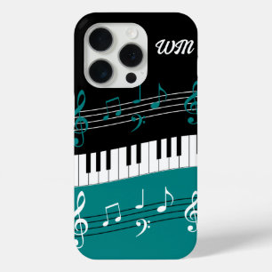 Funda Para iPhone 15 Pro Claves Verde azuladas de piano blanco negro y mono