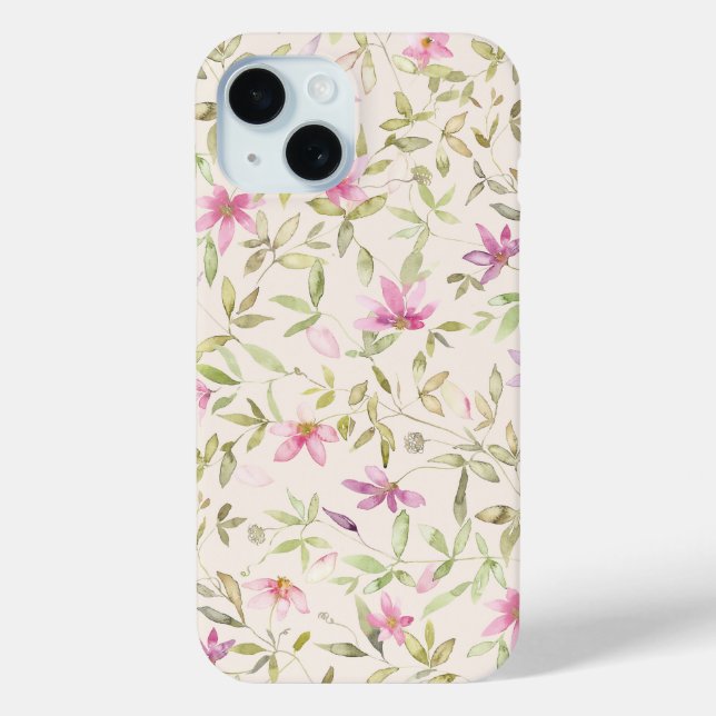 Funda De Case-Mate Para iPhone Clematis jardín acuarela beige floral (Reverso )