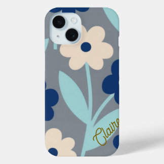 Funda Para iPhone 15 Coastal Calm Florals | Indigo & Turquoise pattern