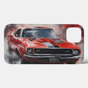 Funda Para iPhone 13 Coche de músculo rojo vintage con banda de plata