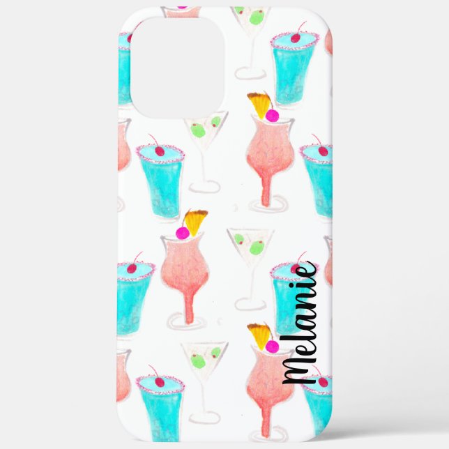 Funda De Case-Mate Para iPhone Cocktails acuarelas Bebidas monogramadas (Reverso )