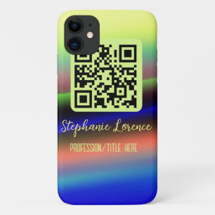 Funda Para iPhone 11 Código Q R azul amarillo agregar nombre profesión