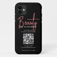 Código QR profesional de belleza de guión rosado n