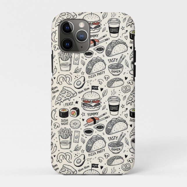Funda De Case-Mate Para iPhone Coffee & Café Doodle Pattern –Cute Hand Drawn Food (Reverso)