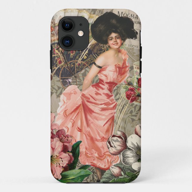 Funda De Case-Mate Para iPhone Coffee Lady Victorian Mujer Rosa Clásica (Reverso)