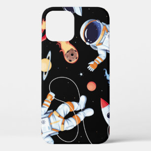 Funda Para iPhone 12 Cohete astronauta: Patrón de espacio vintage sin f
