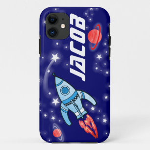 Funda Para iPhone 11 Cohete espacial azul de 5 letras para niños