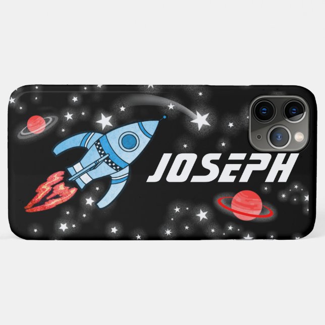 Funda De Case-Mate Para iPhone Cohete espacial nombre de chicos negros (Reverso (horizontal))