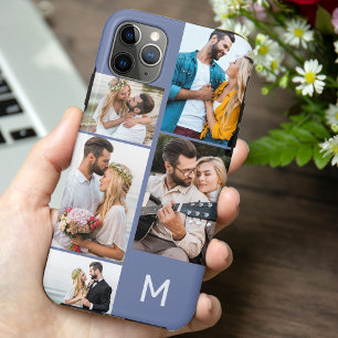 Funda Para iPhone 11 Pro Max Colage de 5 fotos con monograma azul