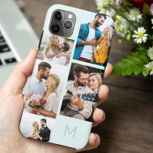 Funda Para iPhone 11 Pro Max Colage de 5 fotos con monograma Seafoam