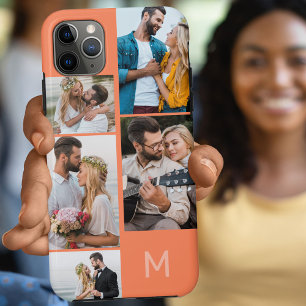 Funda Para iPhone 11 Pro Max Colage de 5 fotos naranja con monograma