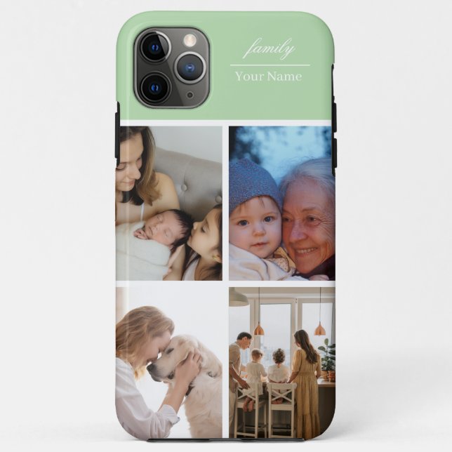 Funda De Case-Mate Para iPhone Colage de fotos familiares verde claro 4 fotos (Reverso)