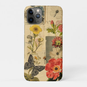 Funda Para iPhone 11 Pro Colage de periódico floral de pájaro cantor vintag