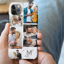 Funda Para iPhone 11 Pro Max Colaje de 5 fotos de mármol gris con monograma
