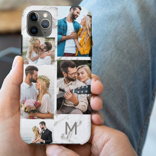Funda Para iPhone 11 Pro Max Colaje de 5 fotos de mármol gris con monograma