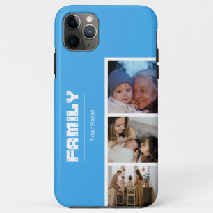 Funda Para iPhone 11 Pro Max Colaje de fotos familiares azul para 4 fotos