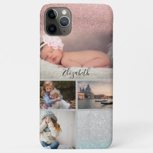 Funda Para iPhone 11 Pro Max Colaje de Fotos Rosa Dorado Tu Nombre