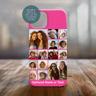 Funda Para iPhone 15 Colaje de Fotos Rosa Fucsia - Cuadrícula Moderna d
