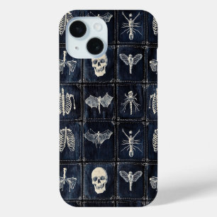 Funda Para iPhone 15 Colcha de mezclilla con calaveras e insectos