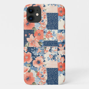 Funda Para iPhone 11 Colcha de patchwork floral americana en azul marin