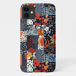 Funda Para iPhone 11 Colcha de patchwork floral de coral navy vintage