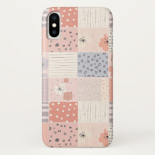 Funda Para iPhone X Colcha Floral de Parche en Pastel en Rosa y Azul