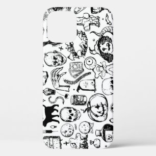 Funda Para iPhone 12 Colección de Doodles de Halloween, estilo de época