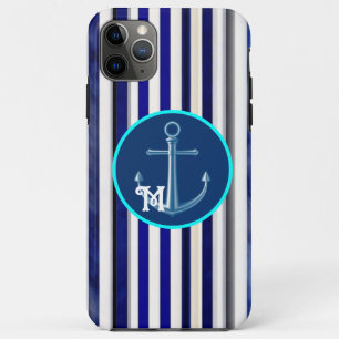 Funda Para iPhone 11 Pro Max Colección de franjas de barco azul de la marina mo