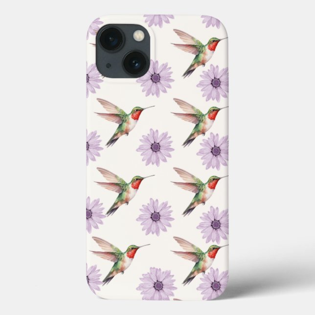 Funda De Case-Mate Para iPhone Colibrí acuarela y patrón marrón morado (Reverso)
