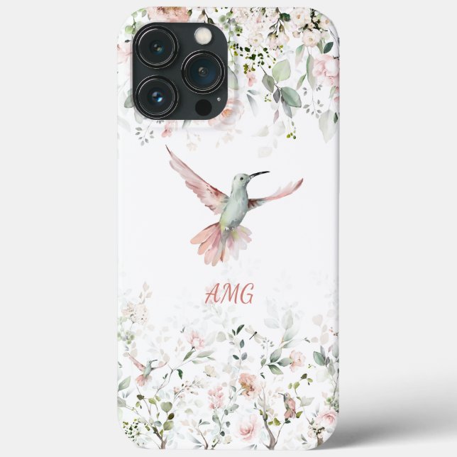 Funda De Case-Mate Para iPhone Colibrí, rosas rosadas de Rubor, vegetación sabros (Reverso )
