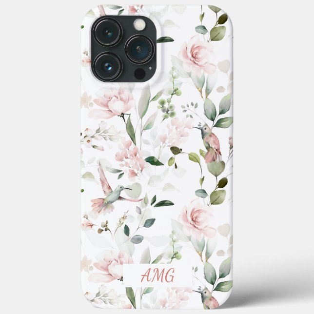 Funda De Case-Mate Para iPhone Colibrí, rosas rosadas de Rubor, vegetación sabros (Reverso )