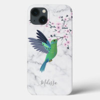 Colibrí verde lindo cerezo flor de cerezo monogram