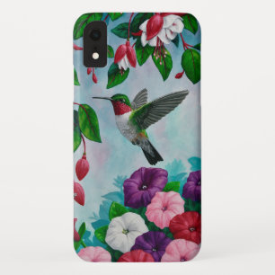 Funda Para iPhone XR Colibrí volando en un jardín de flores